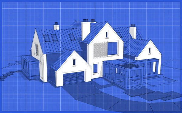 3d representación de la casa clinker moderna en los estanques con piscina blac — Foto de Stock