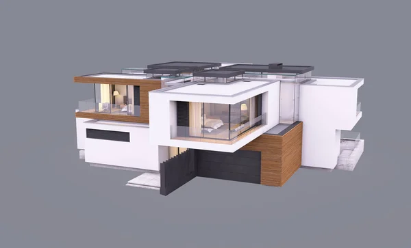 3D vykreslování moderního domu u řeky večer izolované na — Stock fotografie