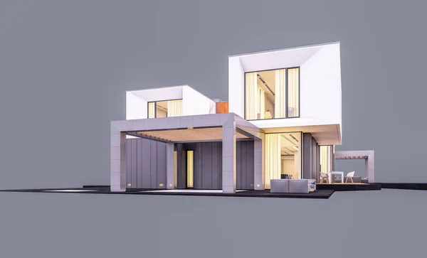 3d rendering of modern house in the garden at evening isolated o — Stock Photo, Image