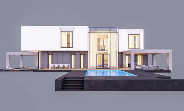 3d rendering of modern house in the garden at evening isolated o — Stock Photo, Image