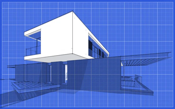 3d rendering rumah modern di bukit dengan garis hitam kolam di — Stok Foto