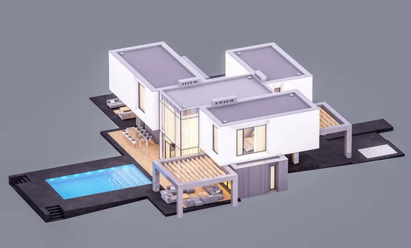 3D рендеринг современного дома в саду вечером изолированы о — стоковое фото