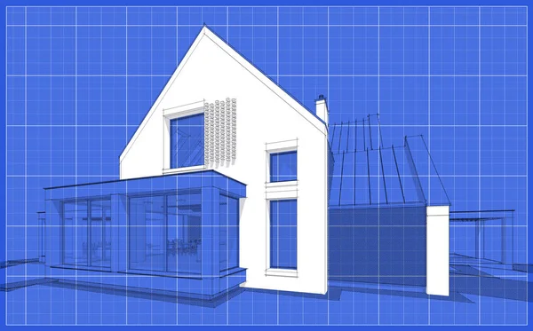 3D-Rendering des modernen Klinkerhauses an den Teichen mit Pool blac — Stockfoto