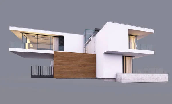 3D-Rendering von modernen Haus am Fluss am Abend isoliert auf — Stockfoto