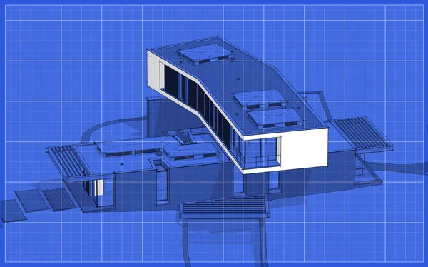 3d renderowania nowoczesnego domu na wzgórzu z basenem czarnej linii na — Zdjęcie stockowe
