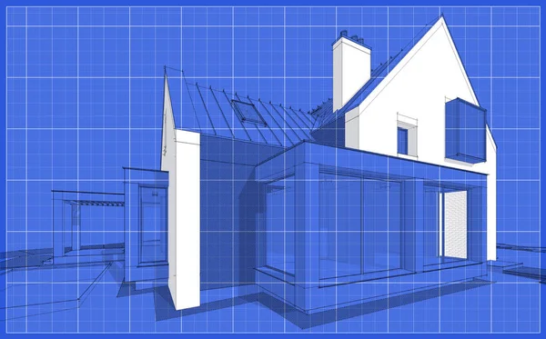 3D візуалізація сучасного клінкерного будинку на ставках з басейном Блек — стокове фото