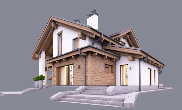 Rendering Modern Cozy House Chalet Style Garage Pool Sale Rent — 스톡 사진