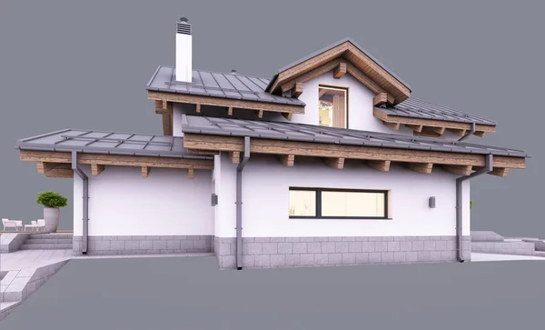 Rendering Modern Cozy House Chalet Style Garage Pool Sale Rent — 스톡 사진