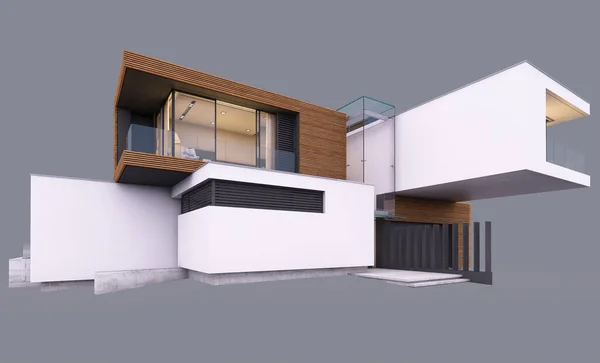 Rendering Moderna Casa Accogliente Sul Fiume Con Garage Piscina Vendita — Foto Stock