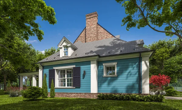 Renderização Moderna Casa Clássica Aconchegante Estilo Colonial Com Garagem Piscina — Fotografia de Stock