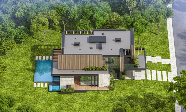 Rendering Casa Moderna Accogliente Con Parcheggio Piscina Vendita Affitto Con — Foto Stock