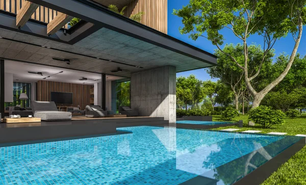 Representación Casa Acogedora Moderna Con Aparcamiento Piscina Venta Alquiler Con — Foto de Stock