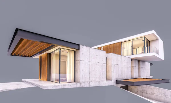 Rendering Von Modernen Gemütlichen Haus Auf Dem Hügel Mit Garage — Stockfoto