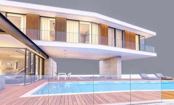 Rendering Van Modern Gezellig Huis Heuvel Met Garage Zwembad Koop — Stockfoto