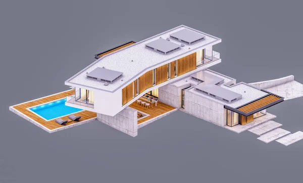 Rendu Maison Confortable Moderne Sur Colline Avec Garage Piscine Vendre — Photo