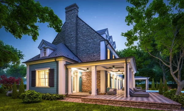 Representación Moderna Acogedora Casa Clásica Estilo Colonial Con Garaje Piscina — Foto de Stock