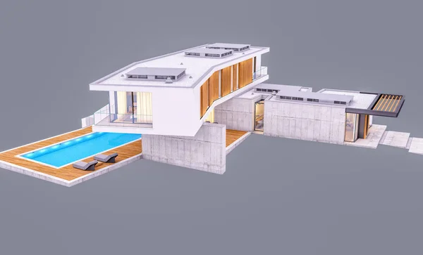 Renderização Moderna Casa Acolhedora Colina Com Garagem Piscina Para Venda — Fotografia de Stock