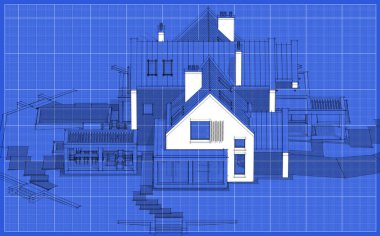 Göletlerin üzerinde, garajı ve havuzu satılık ya da kiralık olan modern konforlu tokuşturma evi. Bina planında beyaz lekeli siyah çizgi çizimi