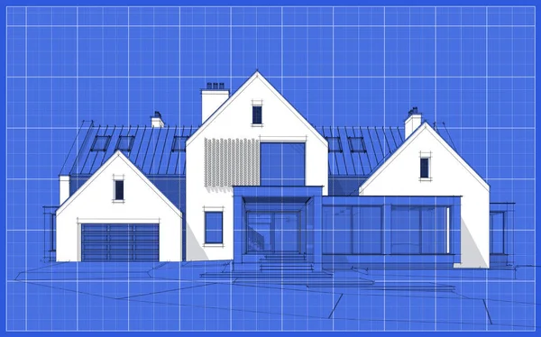 Representación Casa Moderna Acogedora Clinker Los Estanques Con Garaje Piscina — Foto de Stock