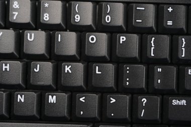 Modern bir dizüstü bilgisayarın klavyesini kapat, Üst Görünüm, metin için boşluk.