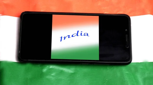 Head Skott Indiska Flagga Tricolor Saffran Grön Och Vit Färg — Stockfoto