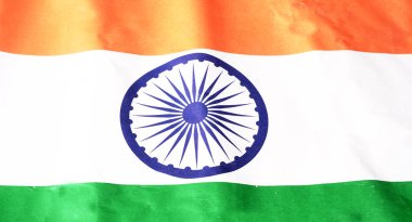 Hint Bayrağı, üç renkli, safran, yeşil ve beyaz renkli (26 Ocak) cumhuriyet günü veya (15 Ağustos) bağımsız gün konseptinin kafa kafaya çekimi.