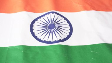 Hint Bayrağı, üç renkli, safran, yeşil ve beyaz renkli (26 Ocak) cumhuriyet günü veya (15 Ağustos) bağımsız gün konseptinin kafa kafaya çekimi.