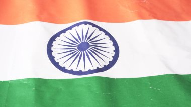 Hint Bayrağı, üç renkli, safran, yeşil ve beyaz renkli (26 Ocak) cumhuriyet günü veya (15 Ağustos) bağımsız gün konseptinin kafa kafaya çekimi.