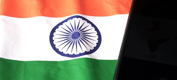 Mobiele Telefoon Indiase Vlag Concept Voor Indiase Onafhankelijkheidsdag Dag Van — Stockfoto