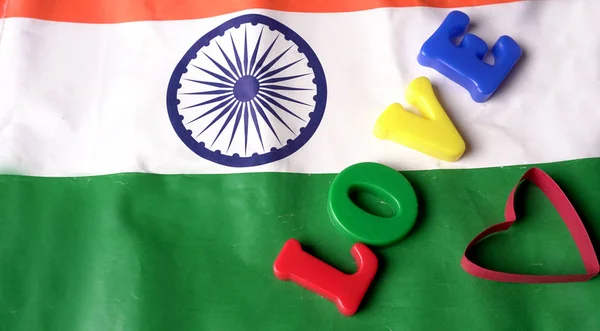 Driekleurige Vlag Van India Met Liefdestekst Concept Van Dag Van — Stockfoto