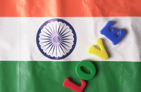 Bandiera Tricolore Dell India Con Testo Amore Concetto Giorno Della — Foto Stock
