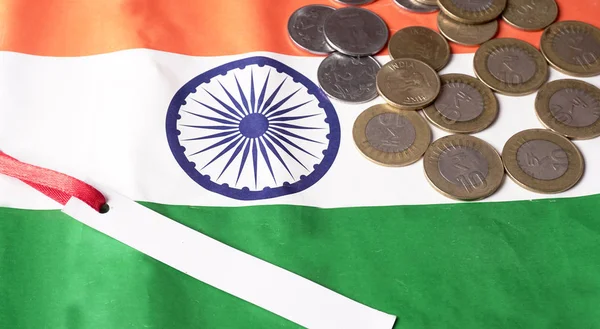 Gst Concept Indian Coins Indian Flag Background Business Financial India — Stock Photo, Image