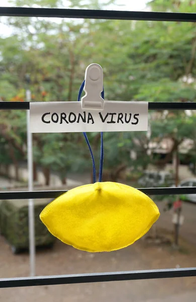 Stay home and stay safe, and quarantine sign on a window of building as a referral to the Corona virus or covid 19 pandemic in the India.