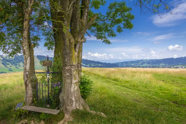 Polen Polnische Tatra Blick Auf Die Bewölkten Berge Kapelle Straßenrand — Stockfoto