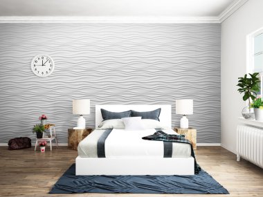 Modern parlak iç. 3D render