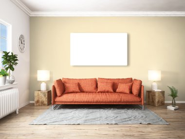 Modern parlak iç. 3D render