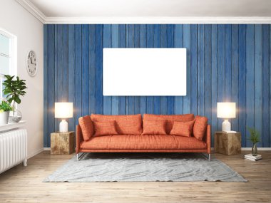 Modern parlak iç. 3D render