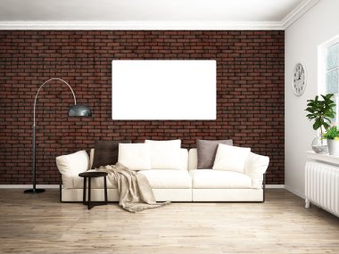 Modern parlak iç. 3D render