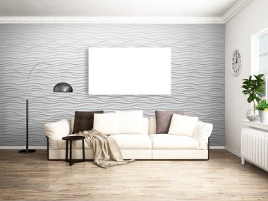 Modern parlak iç. 3D render