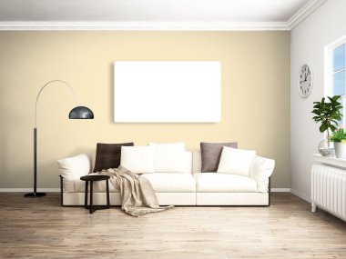 Modern parlak iç. 3D render