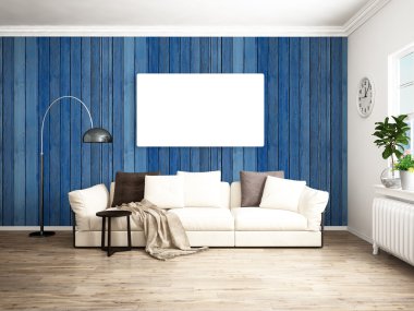 Modern parlak iç. 3D render