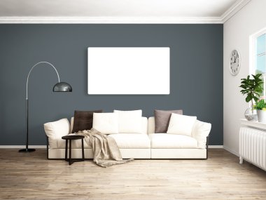 Modern parlak iç. 3D render