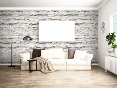 Modern parlak iç. 3D render