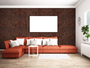 Modern parlak iç. 3D render