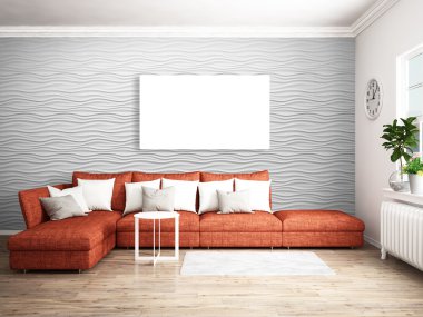 Modern parlak iç. 3D render