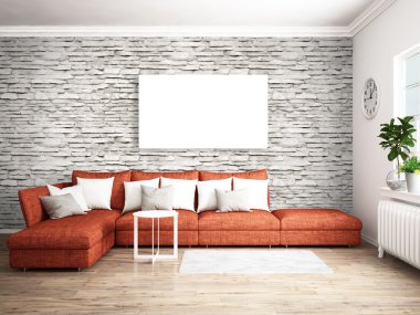 Modern parlak iç. 3D render