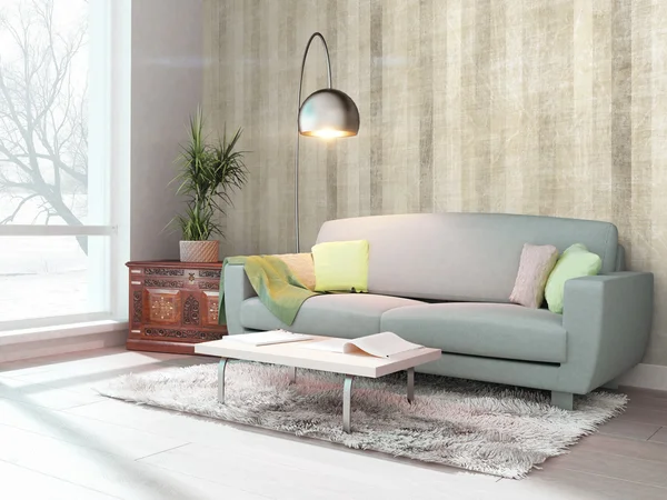 Grün-weißes skandinavisches Interieur — Stockfoto © ArchiVIz #125869878