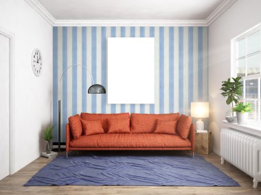 Modern parlak iç. 3D render