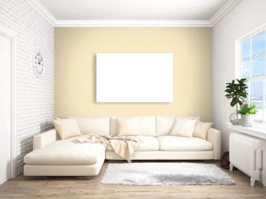 Modern parlak iç. 3D render