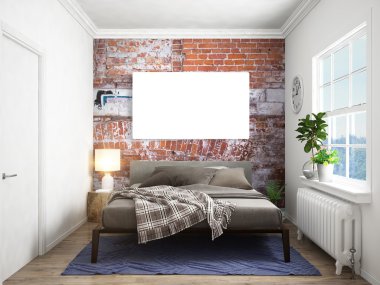 Modern parlak iç. 3D render